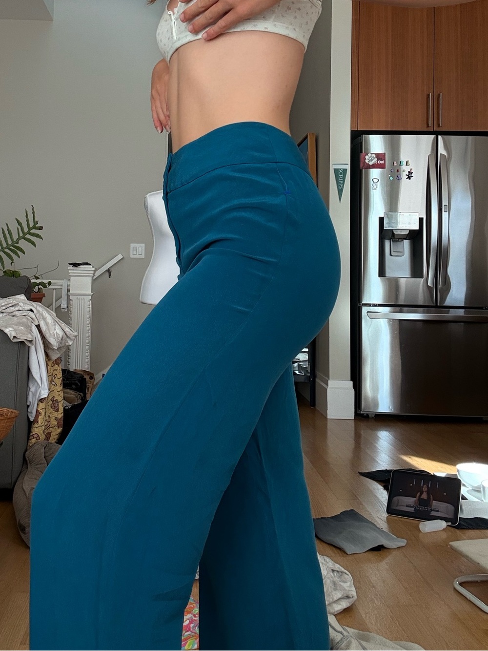 100% Silk turquoise dress pants